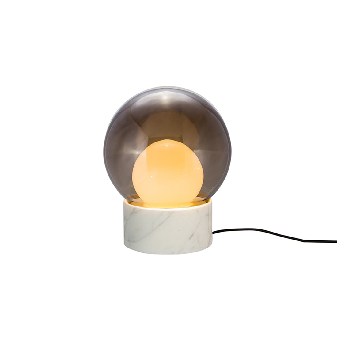 Boule Table Lamp: Smoke Gray + Opal White + Carrara White Stone