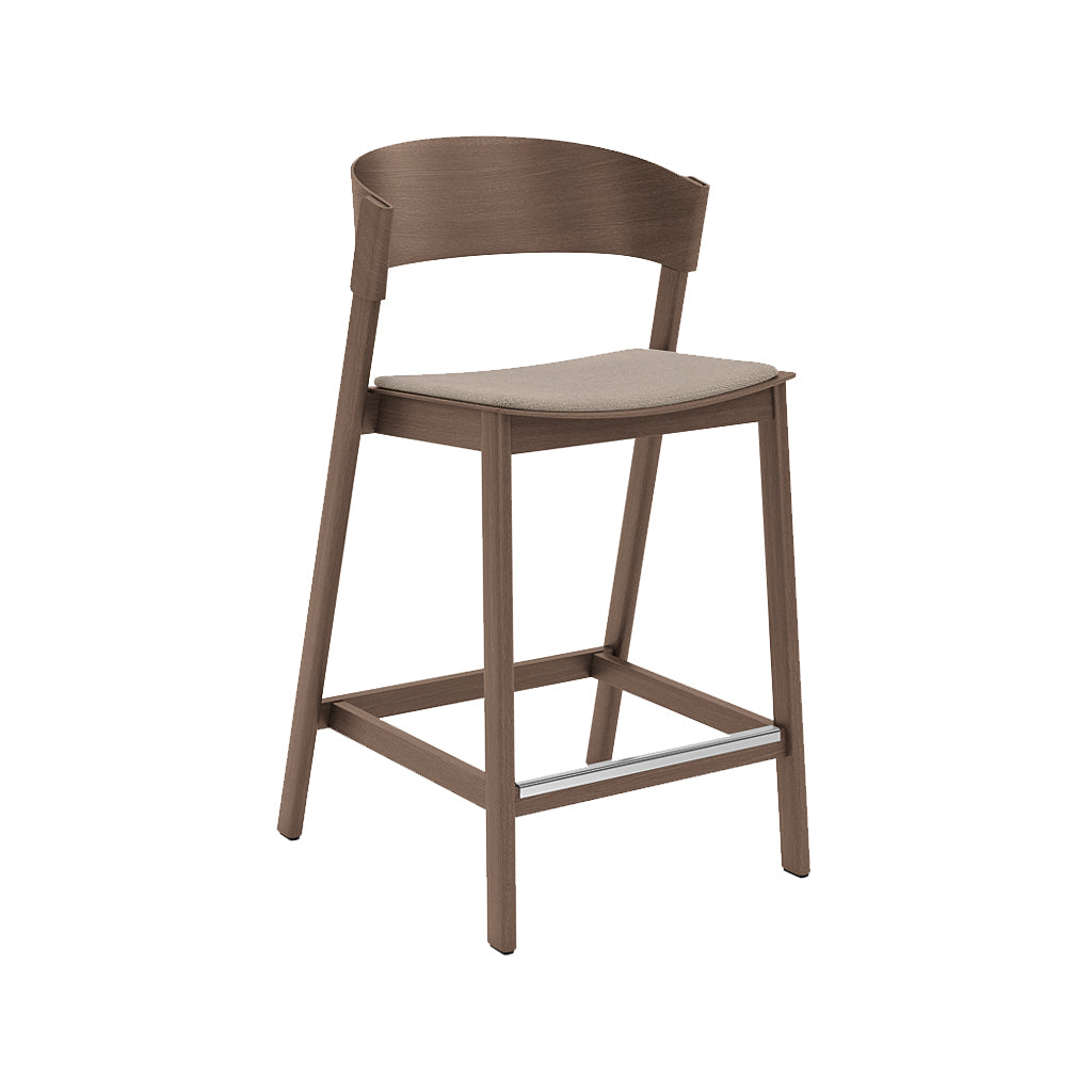 Cover Counter Stool: Upholstered + Stained Dark Brown + With Footrest