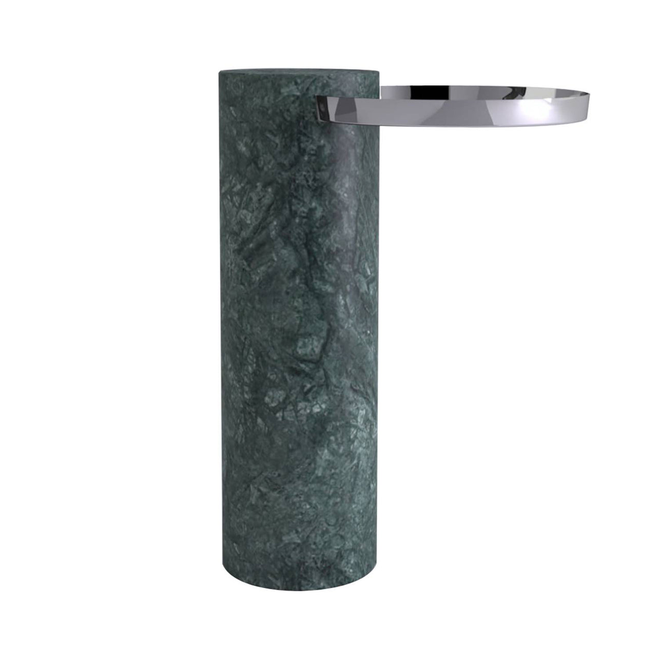 Salute Side Table: High + Indian Green Marble + Polished Steel