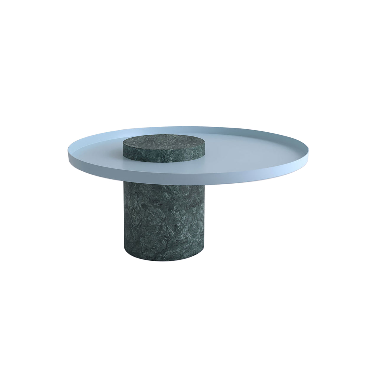 Salute Side Table: Low + Indian Green Marble + Light Blue