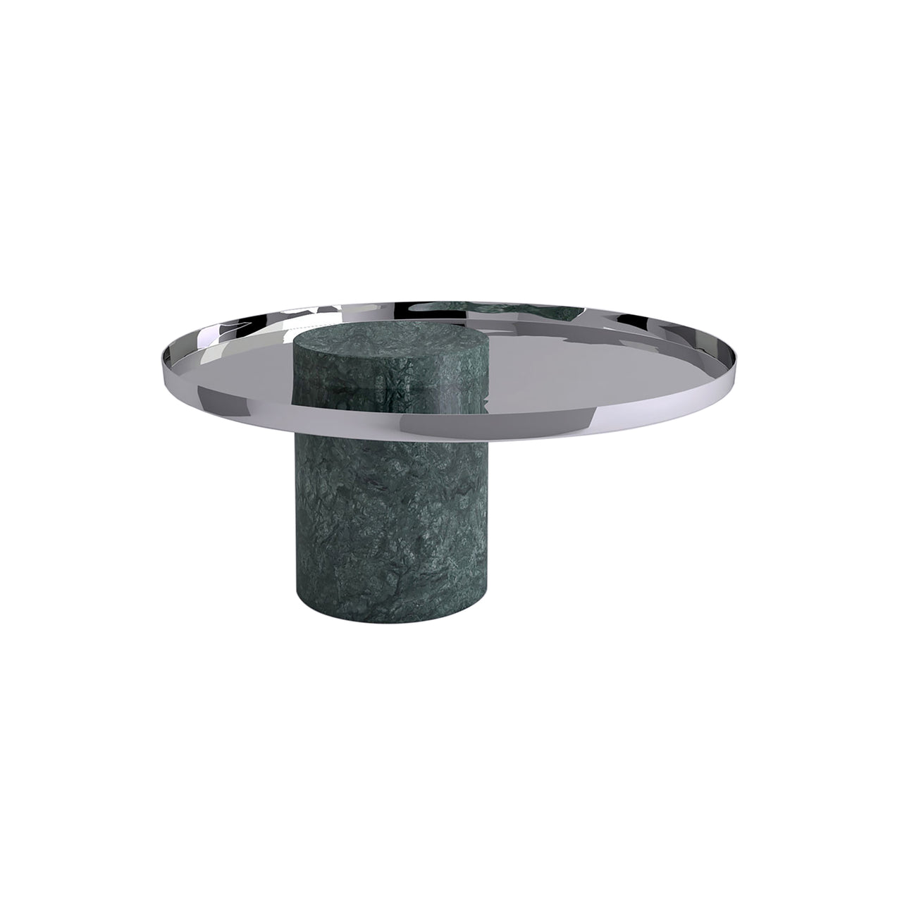 Salute Side Table: Low + Indian Green Marble + Polished Steel