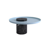 Salute Side Table: Low + Black Marquina Marble + Light Blue