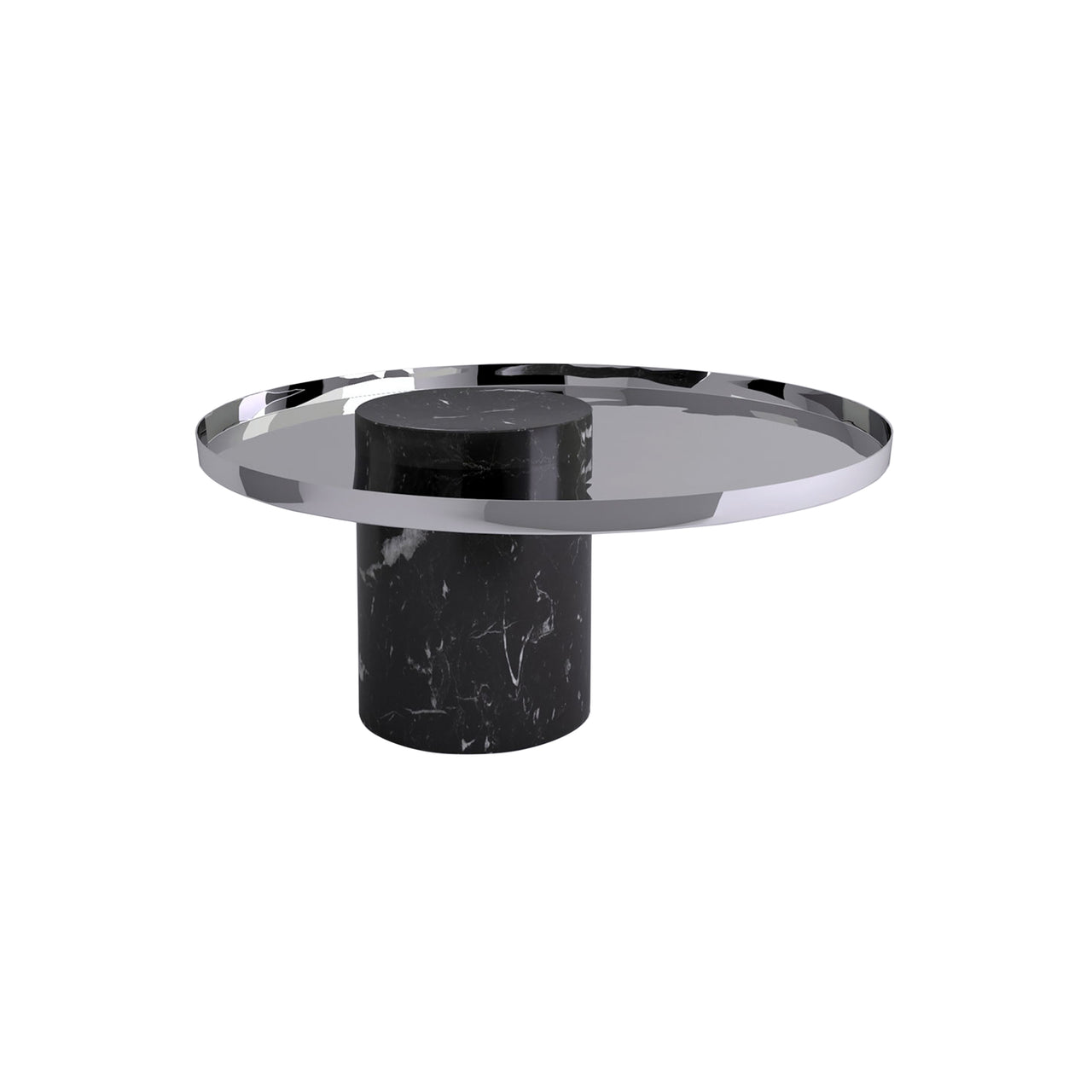Salute Side Table: Low + Black Marquina Marble + Polished Steel