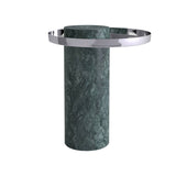 Salute Side Table: Medium + Indian Green Marble + Polished Steel