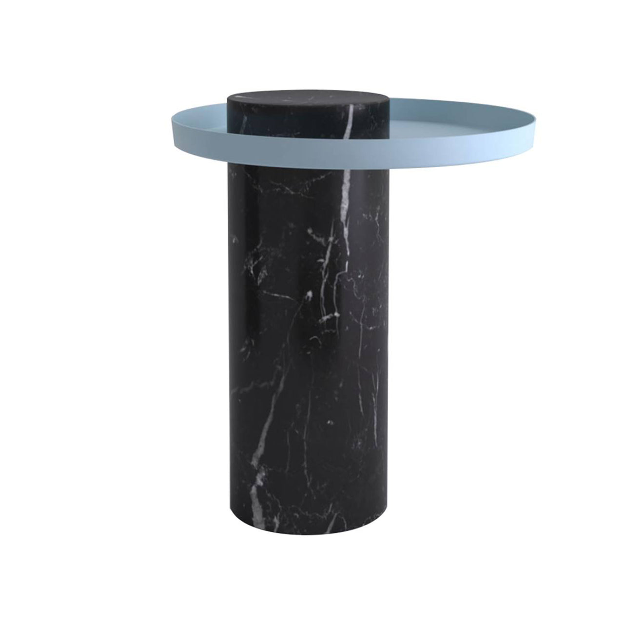 Salute Side Table: Medium + Black Marquina Marble + Light  Blue