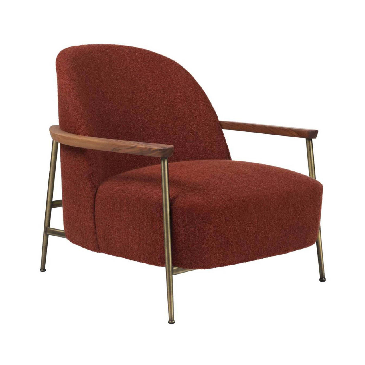 Sejour Lounge Chair with Armrest: Antique Brass + Oak