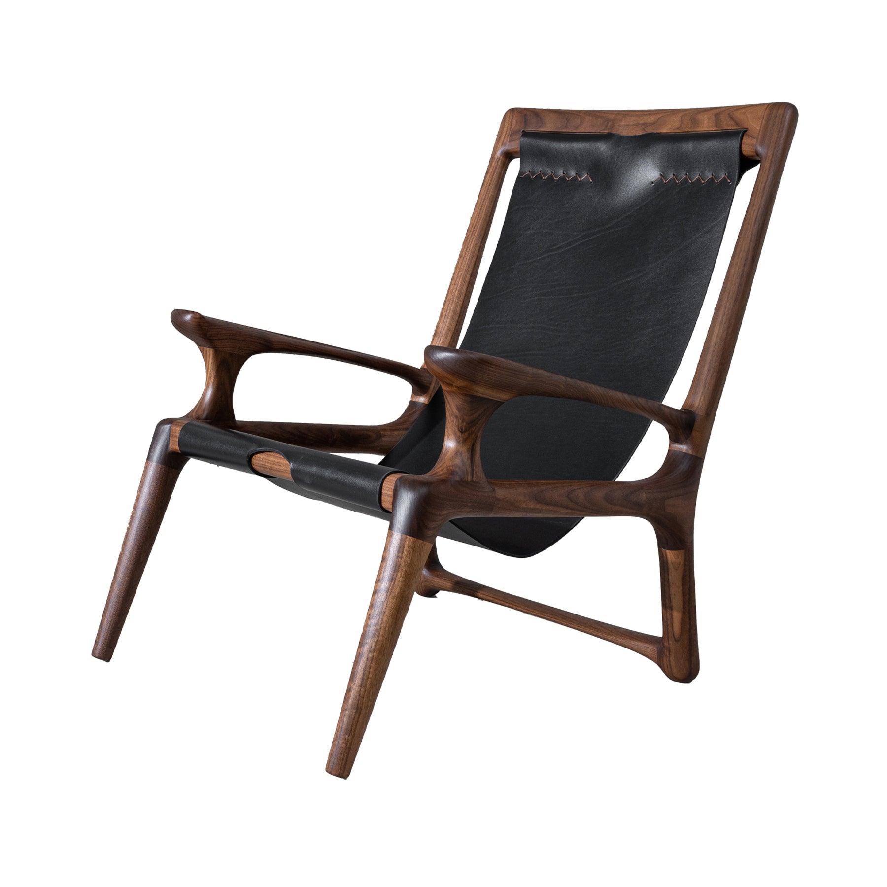 The Sling Chair: Walnut + Attached Arm + Black