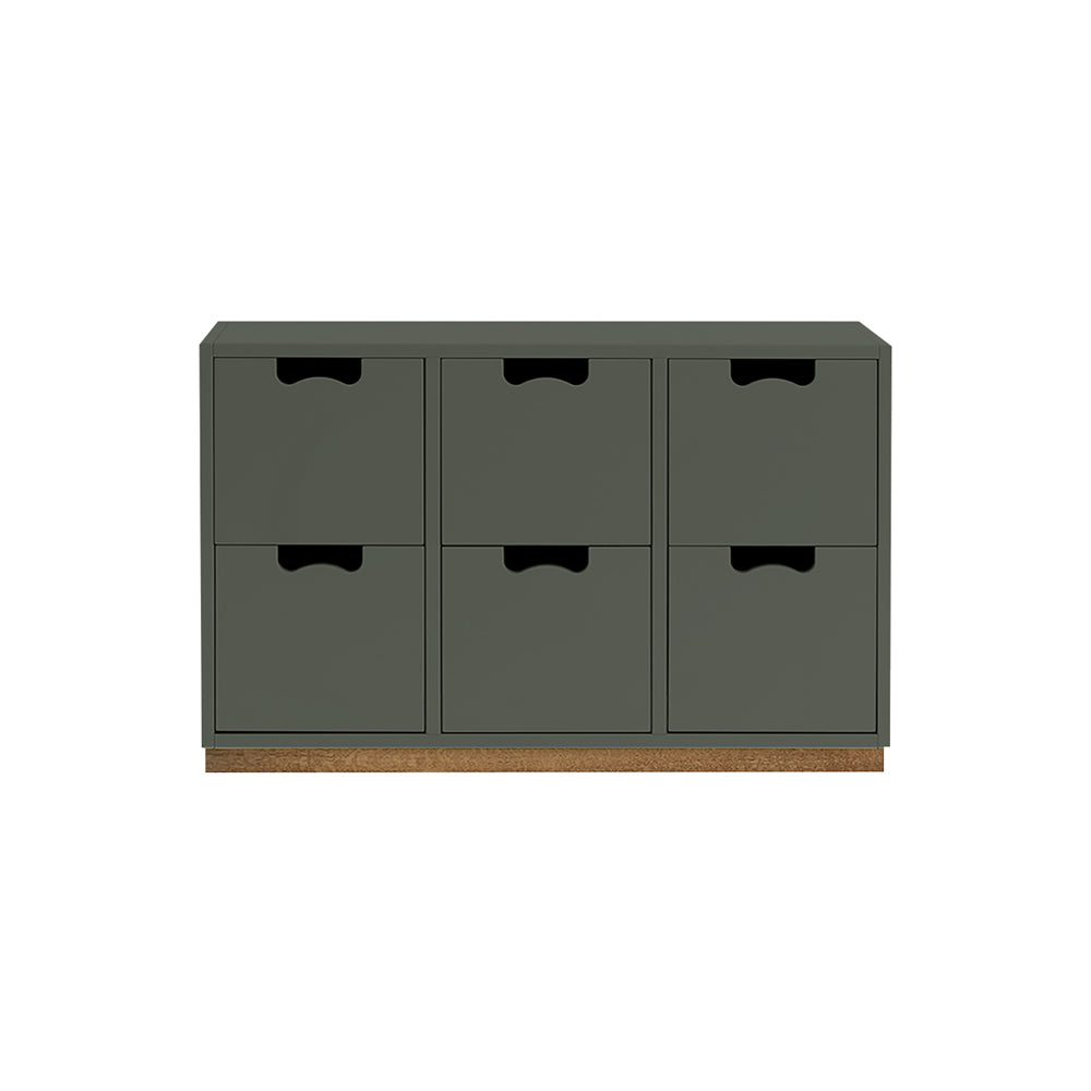 Snow B Storage Unit with Drawers: Green Khaki + Snow B2 + Natural Oak