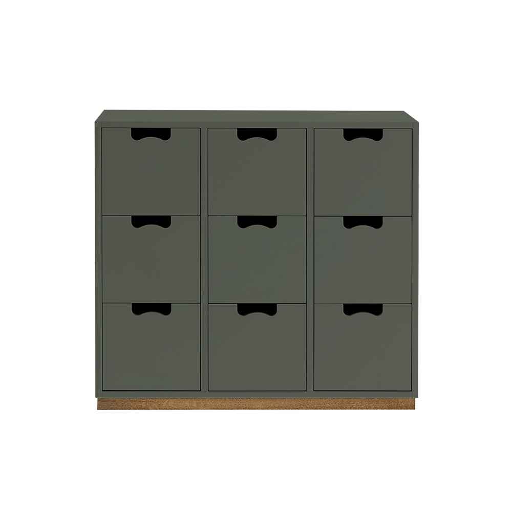 Snow B Storage Unit with Drawers: Green Khaki + Snow B3 + Natural Oak