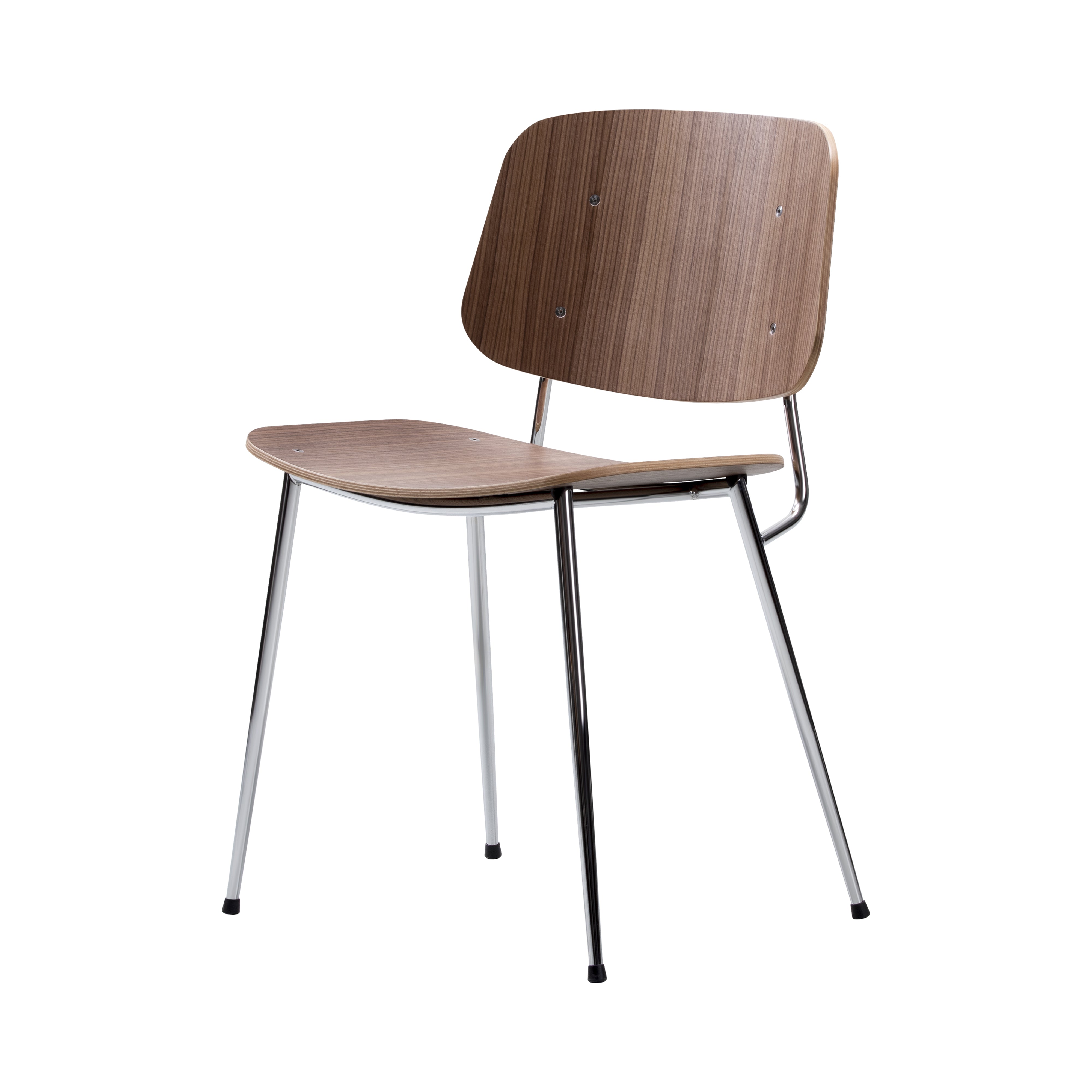 Soborg Chair: Metal Base + Lacquered Walnut + Chrome