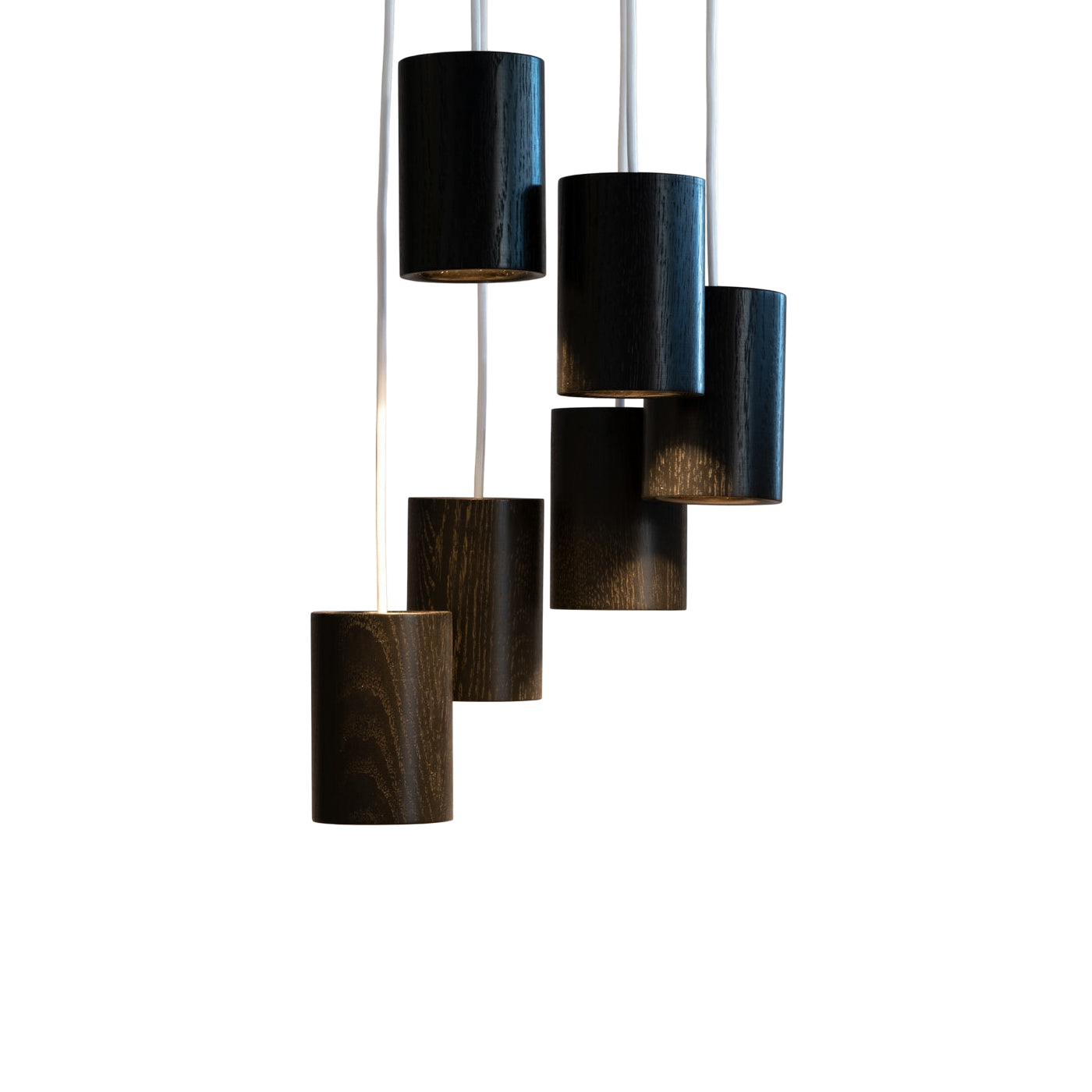 Solid Pendant: 6 + Cylinder + Black Stained Oak + White