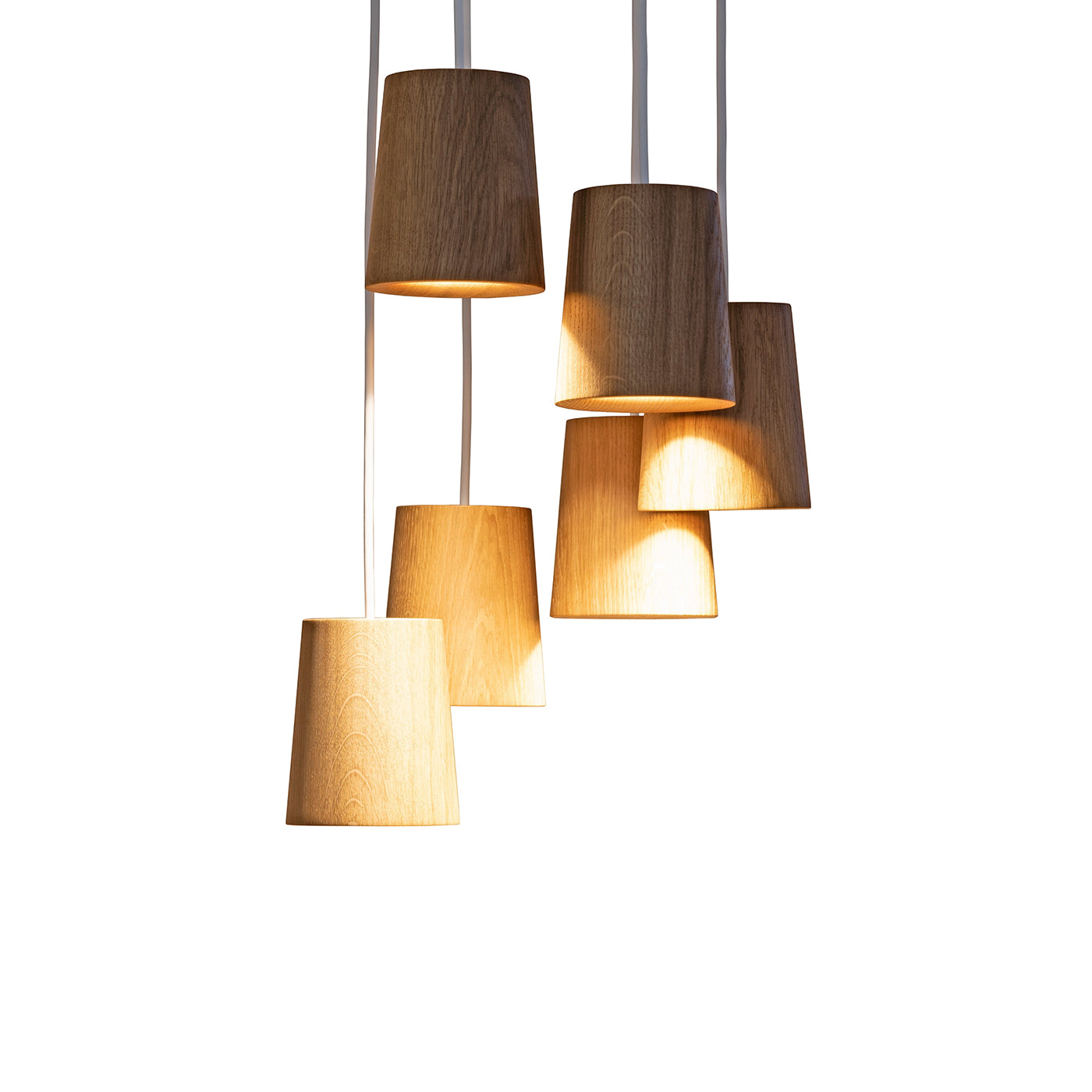 Solid Pendant: 6 + Cone + Natural Oak + White