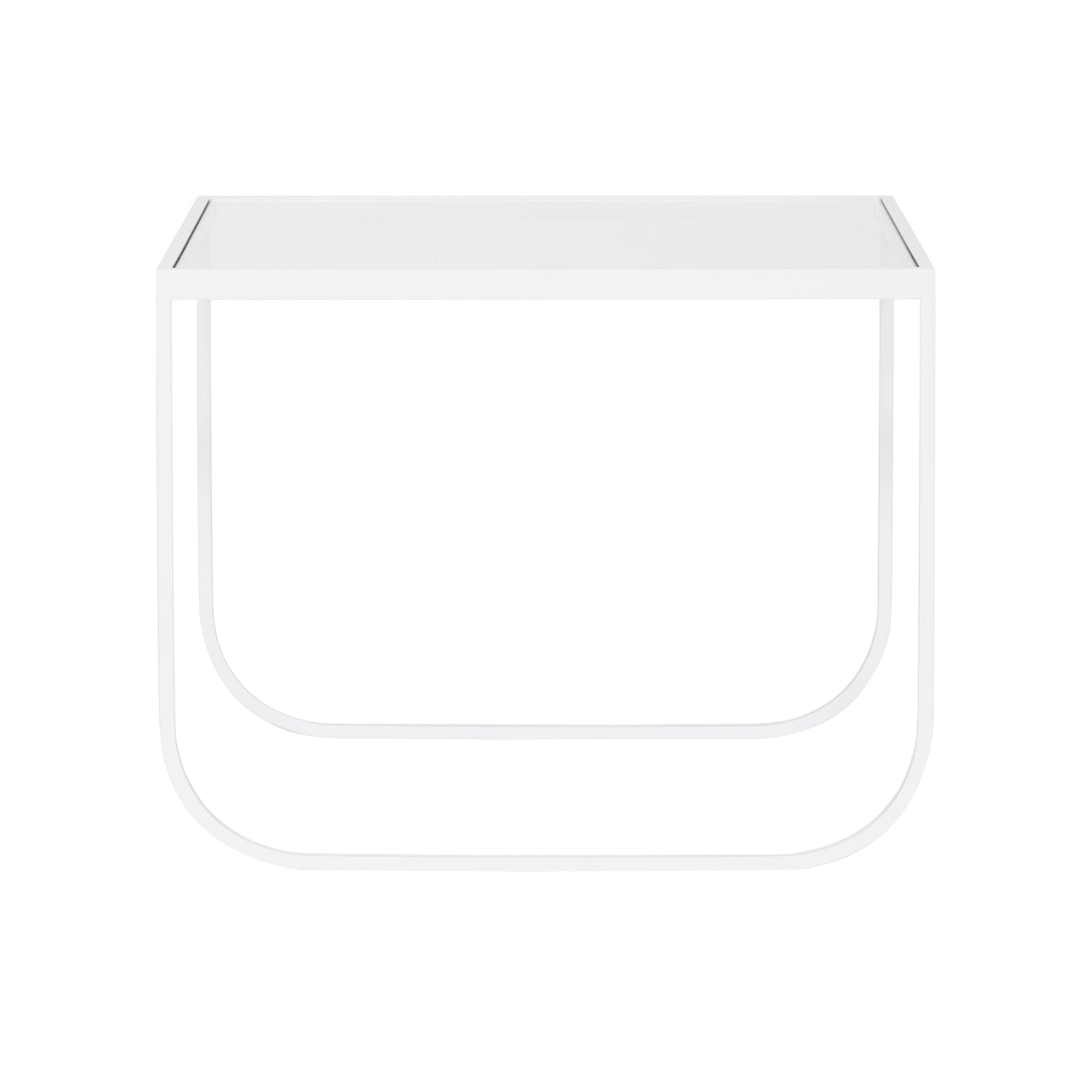 Tati Lounge Table: Small + Glass Top + White Lacquered Glass + White