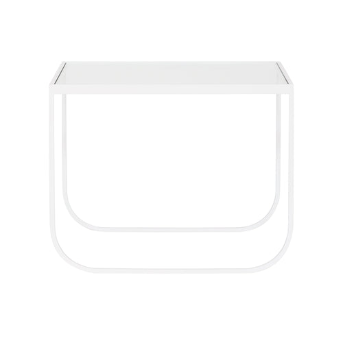 Tati Lounge Table: Small + Glass Top + White Lacquered Glass + White