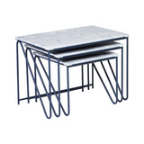 Triptych Nesting Tables: Set of 3 + Grey Marble + Navy Blue