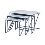 Triptych Nesting Tables: Set of 3 + Grey Marble + Navy Blue