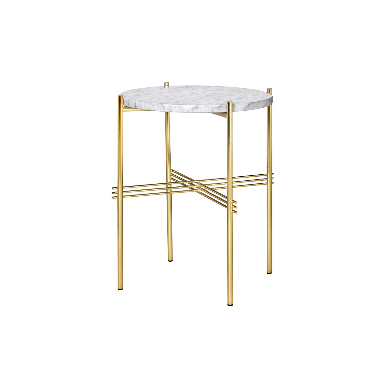 TS Round Side Table: Brass + White Carrara Marble