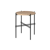 TS Round Side Table: Black + Warm Taupe Travertine