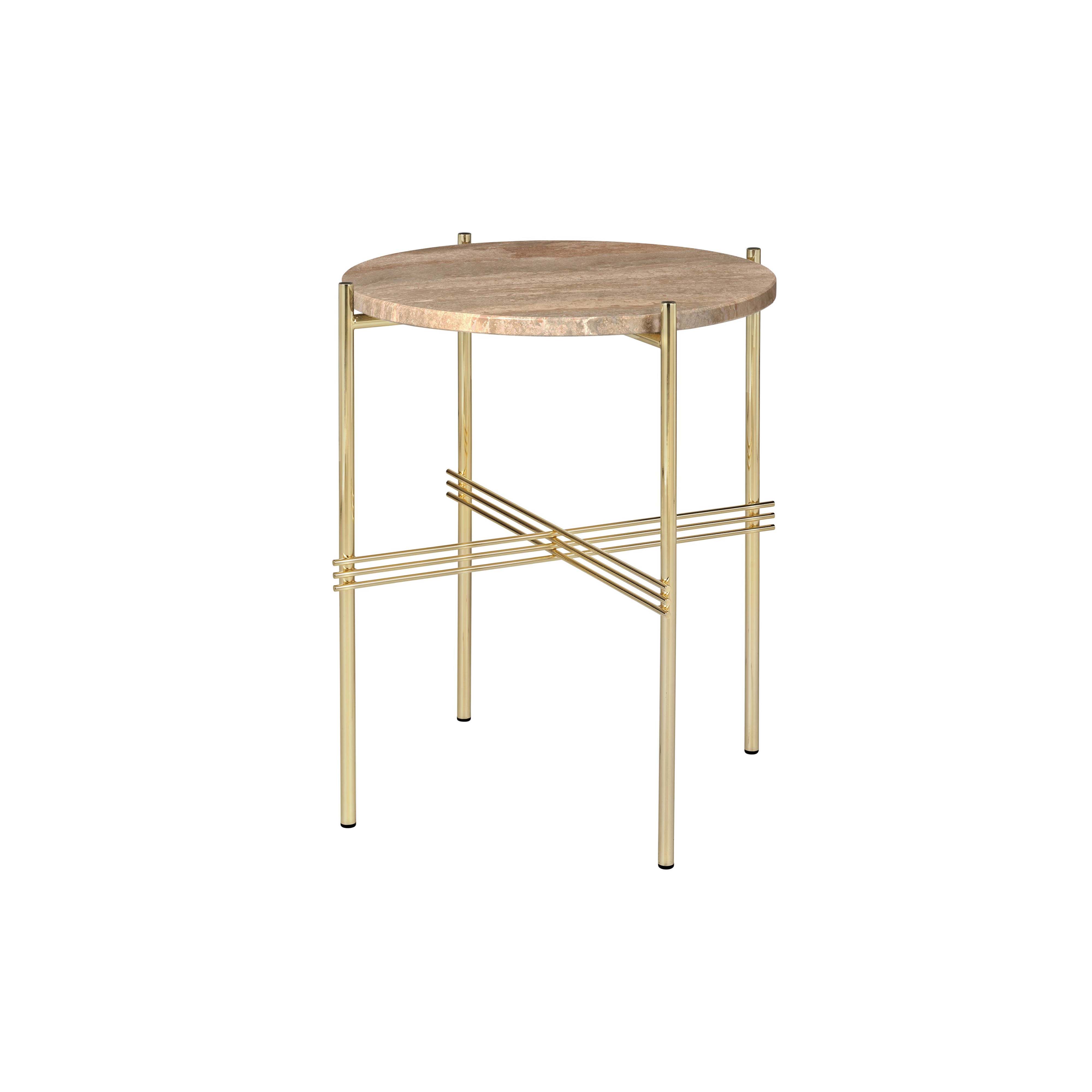 TS Round Side Table: Brass + Warm Taupe Travertine