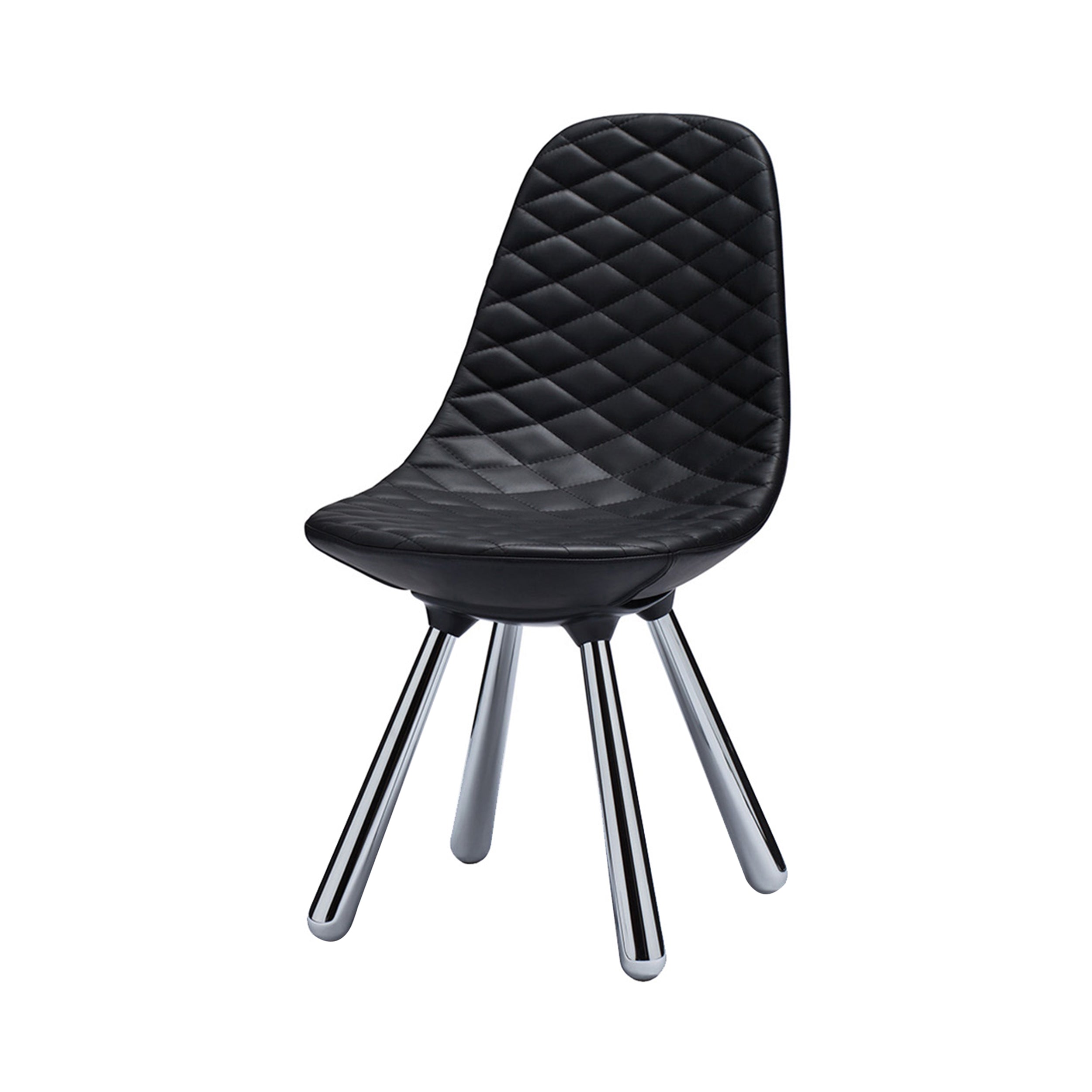 Tudor Chair: Chrome + Black Leather + Diamond + Without Arms