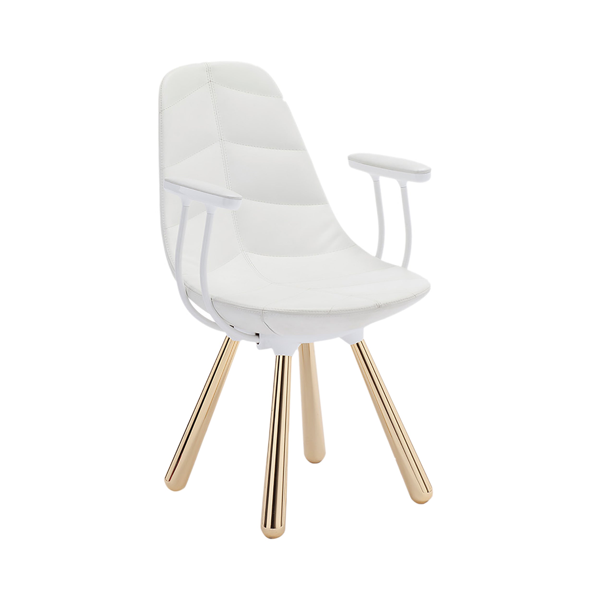 Tudor Chair: Gold + White Leather + Leaf + With Arms