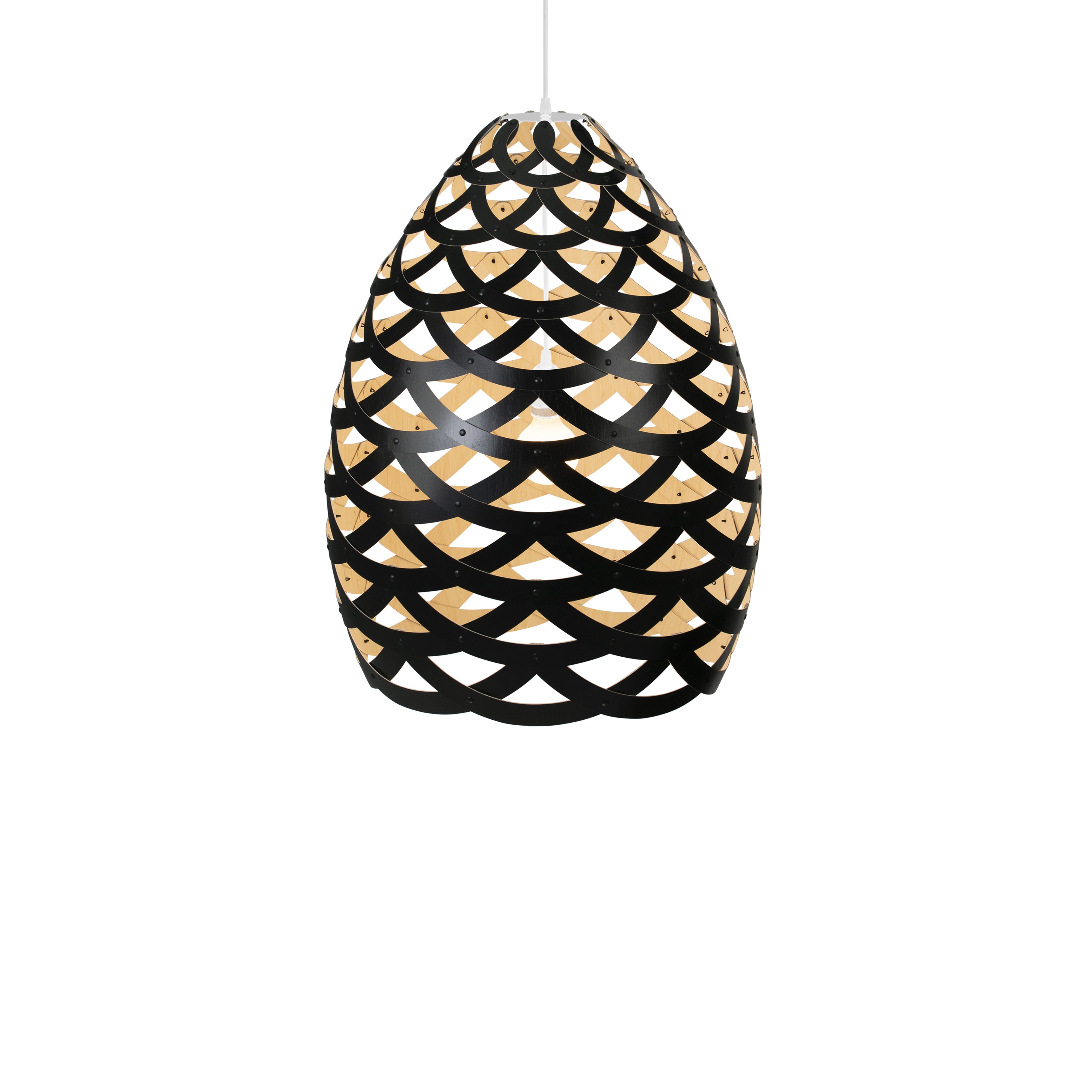 Tūī Pendant Light: Large + Black + Bamboo + White