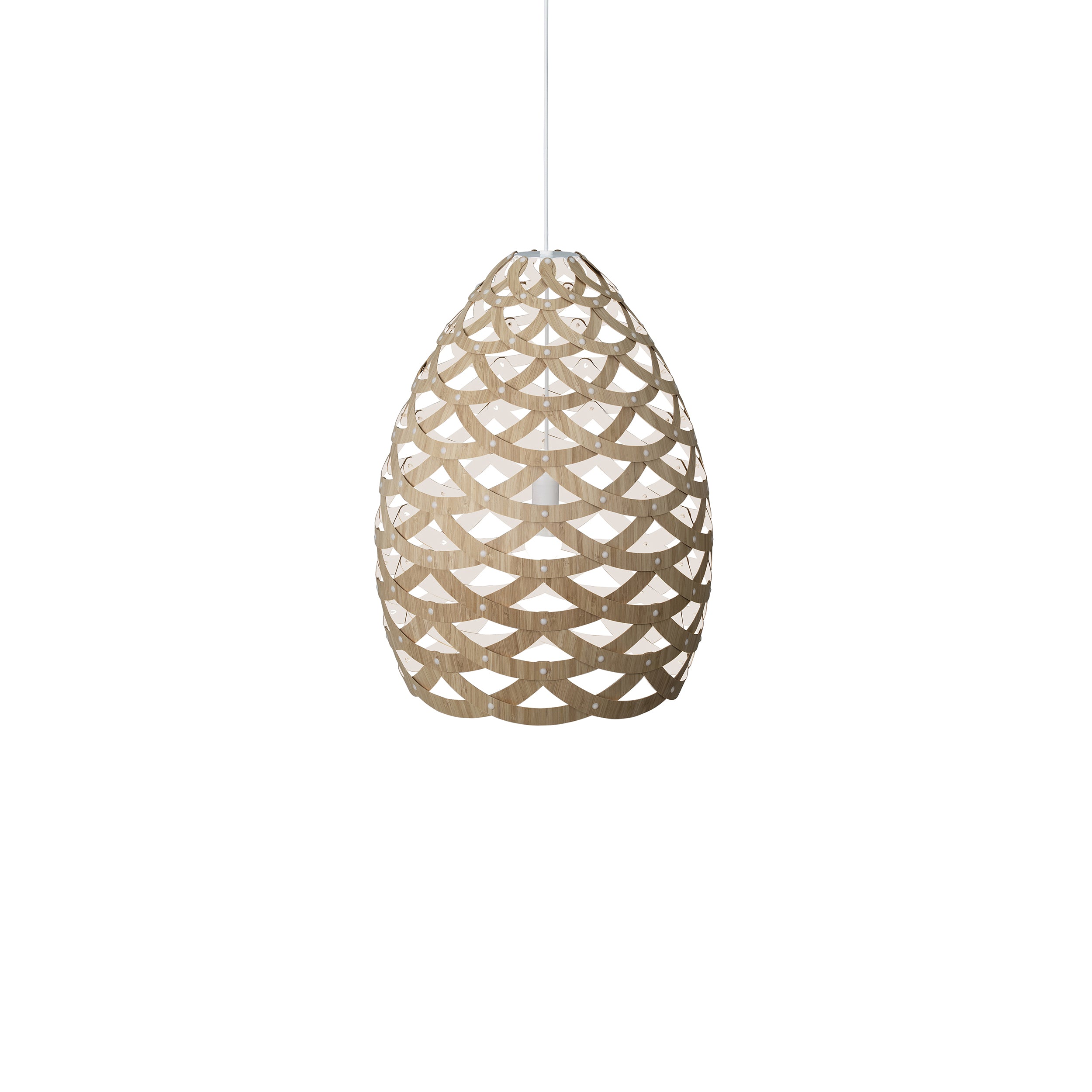 Tūī Pendant Light: Medium + Bamboo + White + White