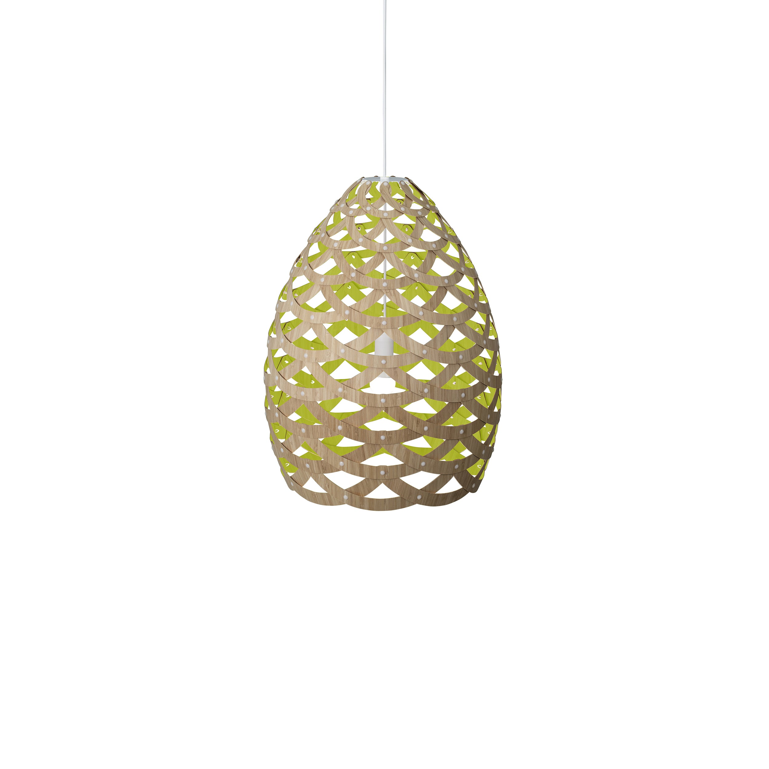 Tūī Pendant Light: Medium + Bamboo + Lime + White