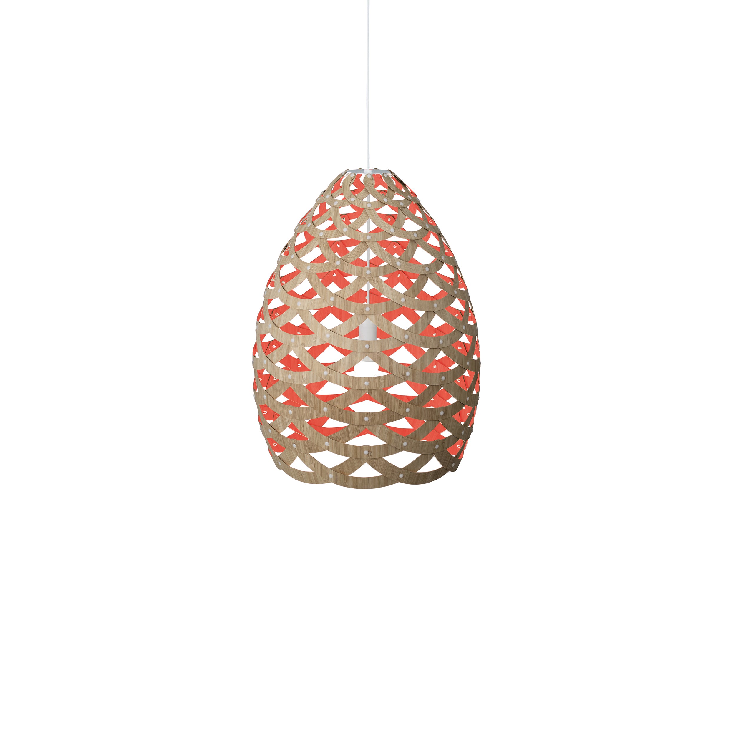 Tūī Pendant Light: Medium + Bamboo + Red + White