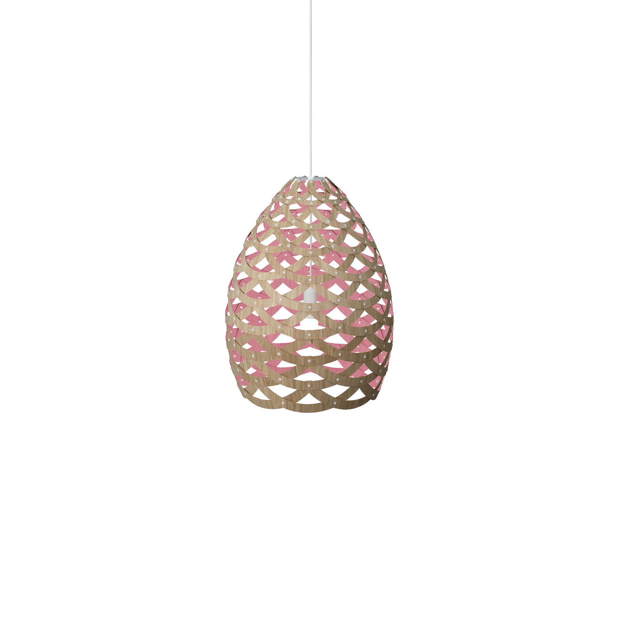 Tūī Pendant Light: Small + Bamboo + Pink + White