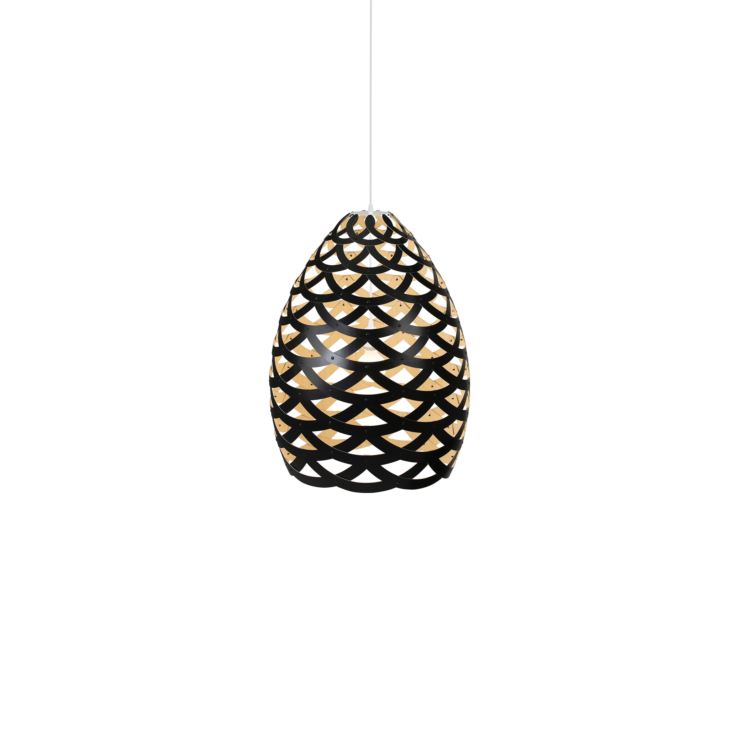 Tūī Pendant Light: Small + Black + Bamboo + White