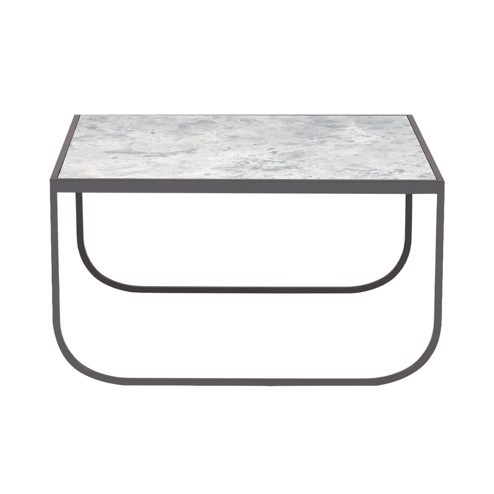 Tati Coffee Table: Square + Marble Top + Low + Carrara Marble + Quartz Grey
