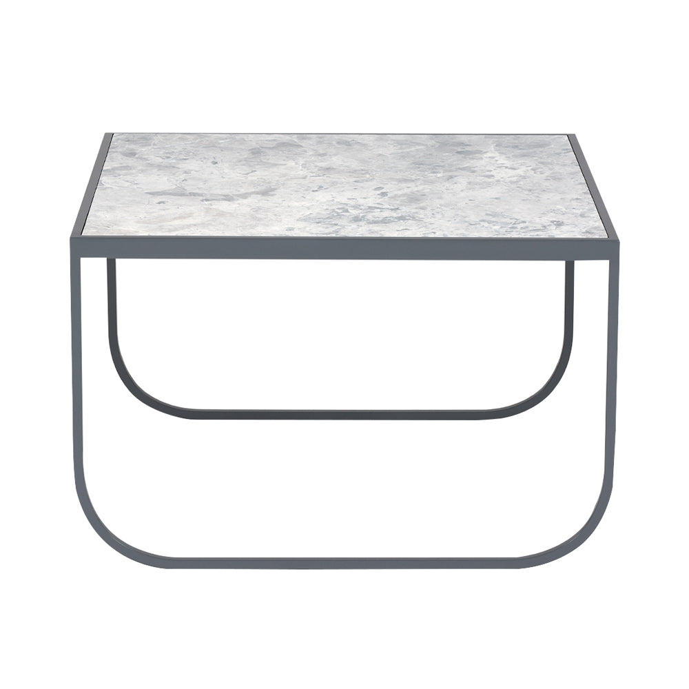 Tati Coffee Table: Square + Marble Top + High + Carrara Marble + Storm Grey