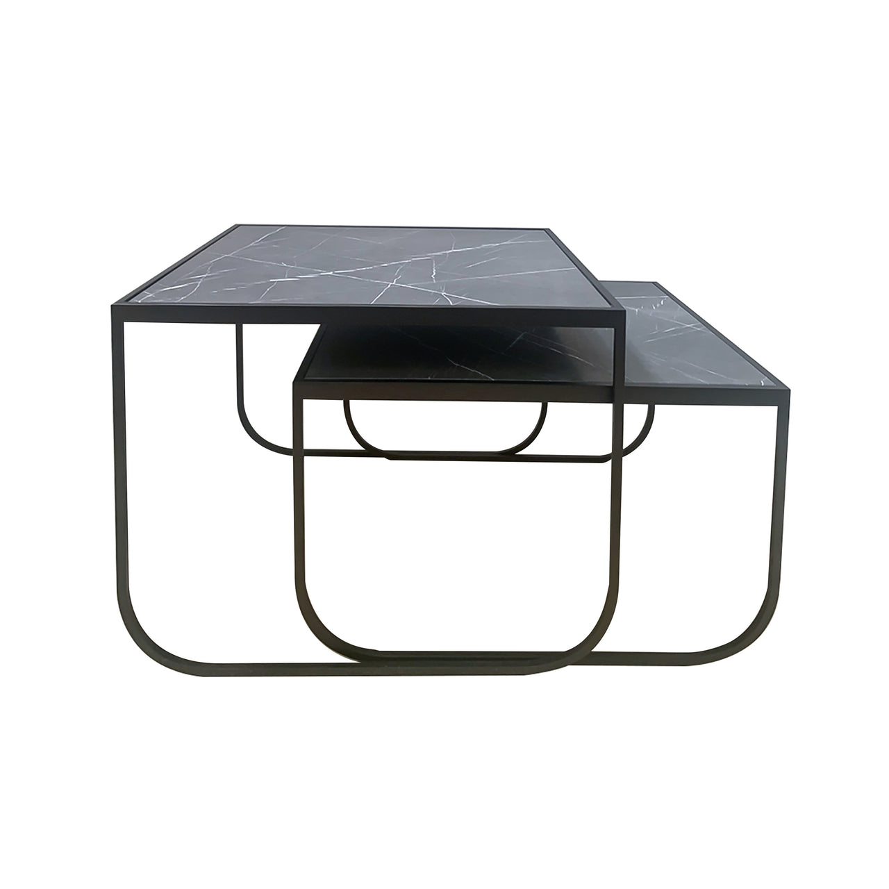 Tati Coffee Table: Square + Marble Top + High + Low + Pietra Grey Marble + Char Grey