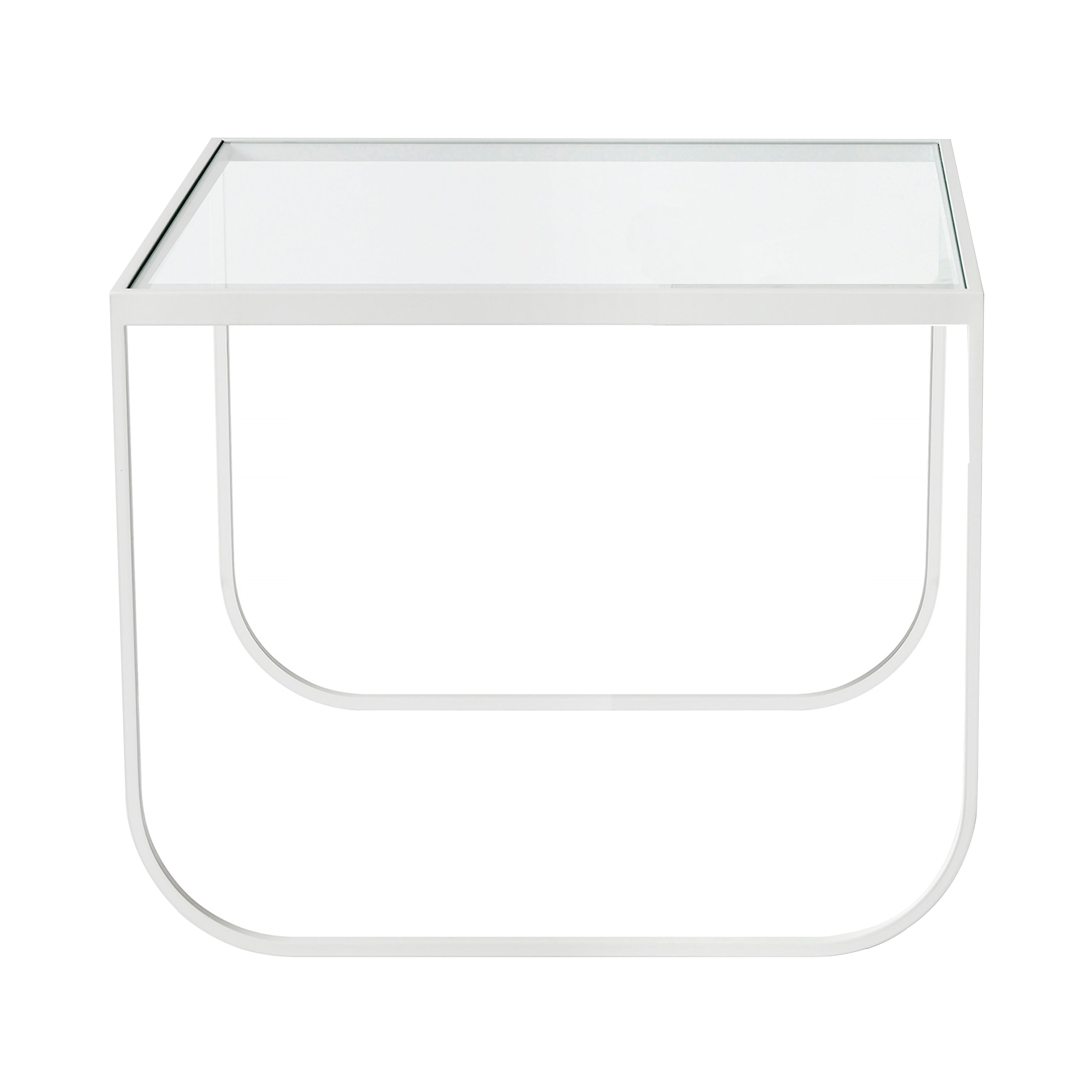 Tati Coffee Table: Square + Glass Top + High + Transparent Glass + White