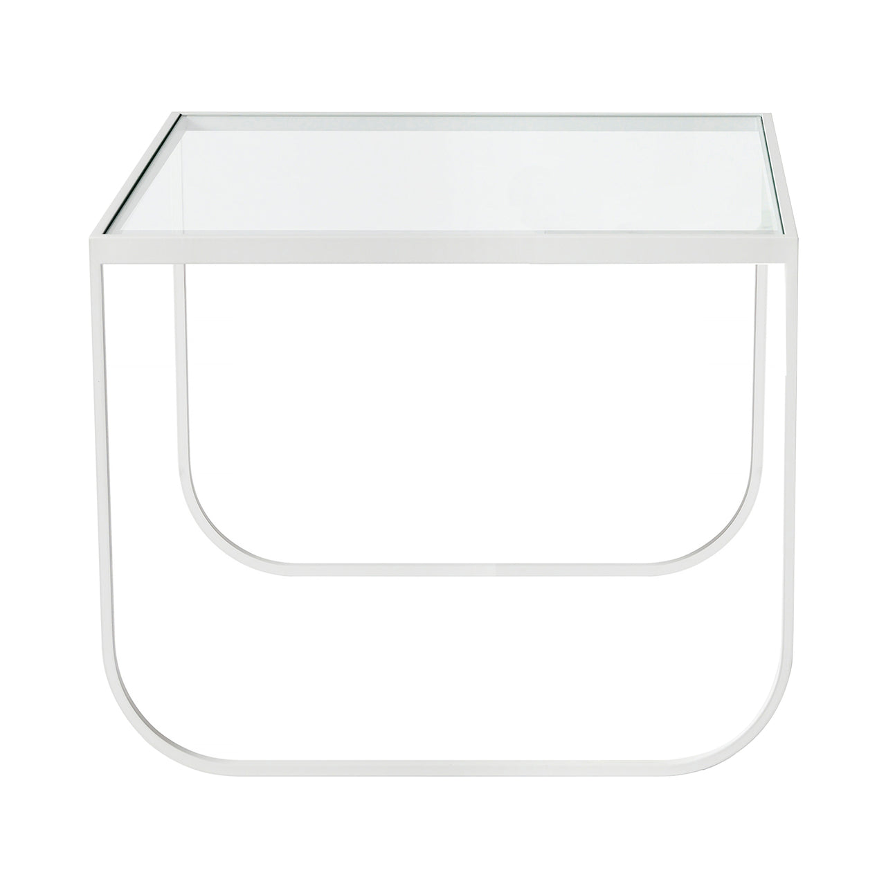 Tati Coffee Table: Square + Glass Top + High + Transparent Glass + White