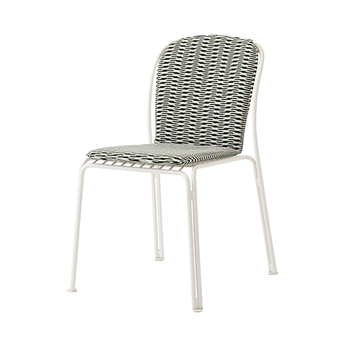 Thorvald SC94 Stacking Outdoor Side Chair with Cushion: Set of 2 + Ivory + Marquetry Bora
