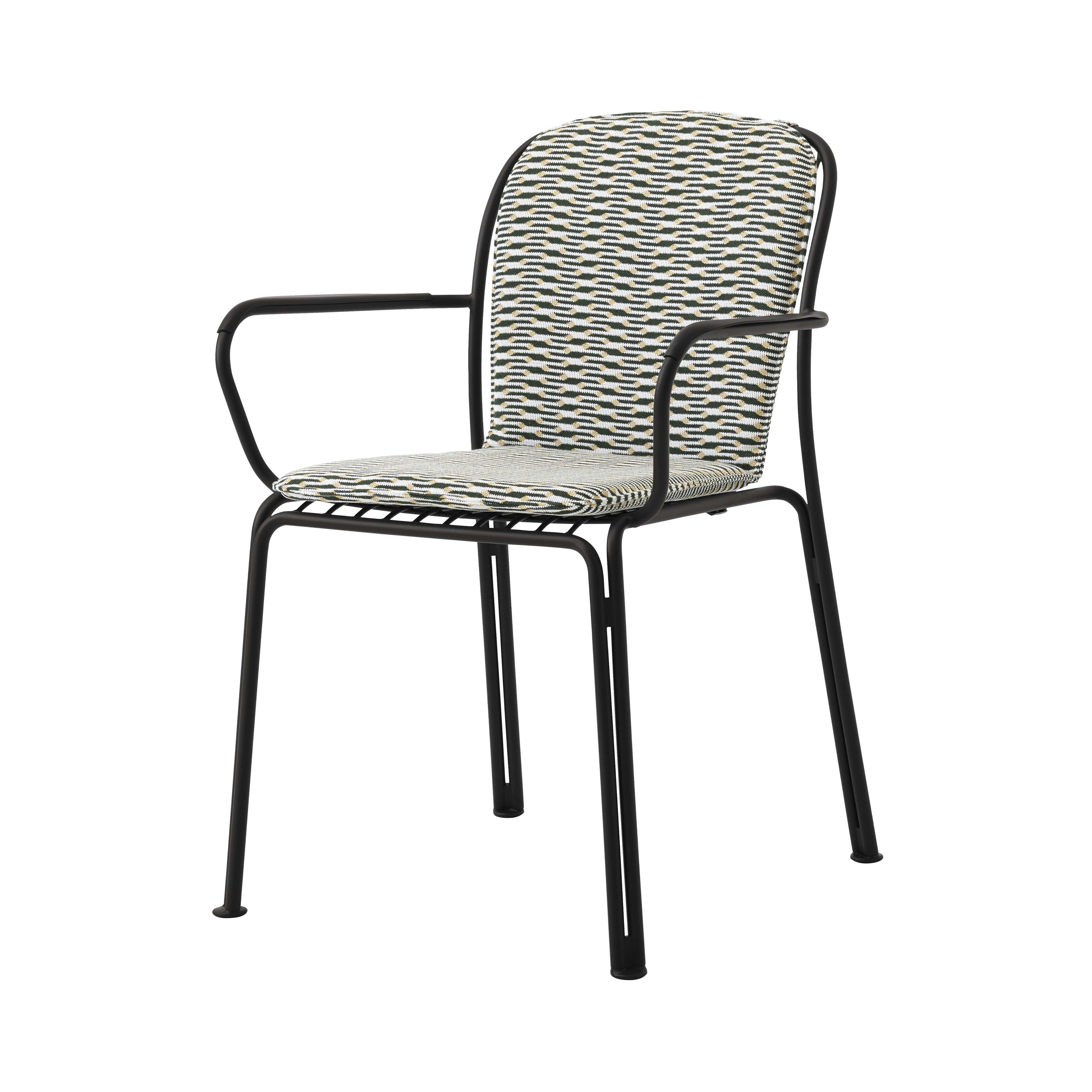 Thorvald SC95 Stacking Outdoor Armchair with Cushion: Set of 2 + Warm Black + Marquetry Bora