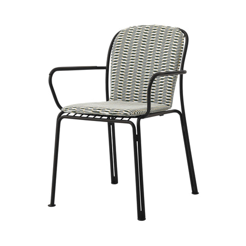 Thorvald SC95 Stacking Outdoor Armchair with Cushion: Set of 2 + Warm Black + Marquetry Bora