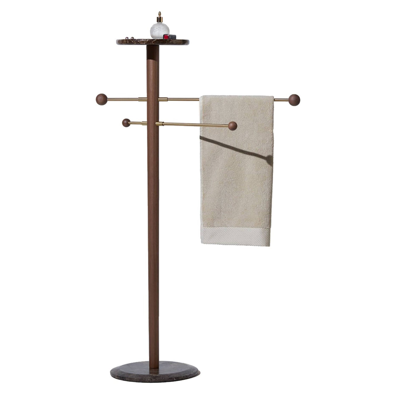 Toallero Towel Stand: Emperador Marble + Walnut + Polished Brass 