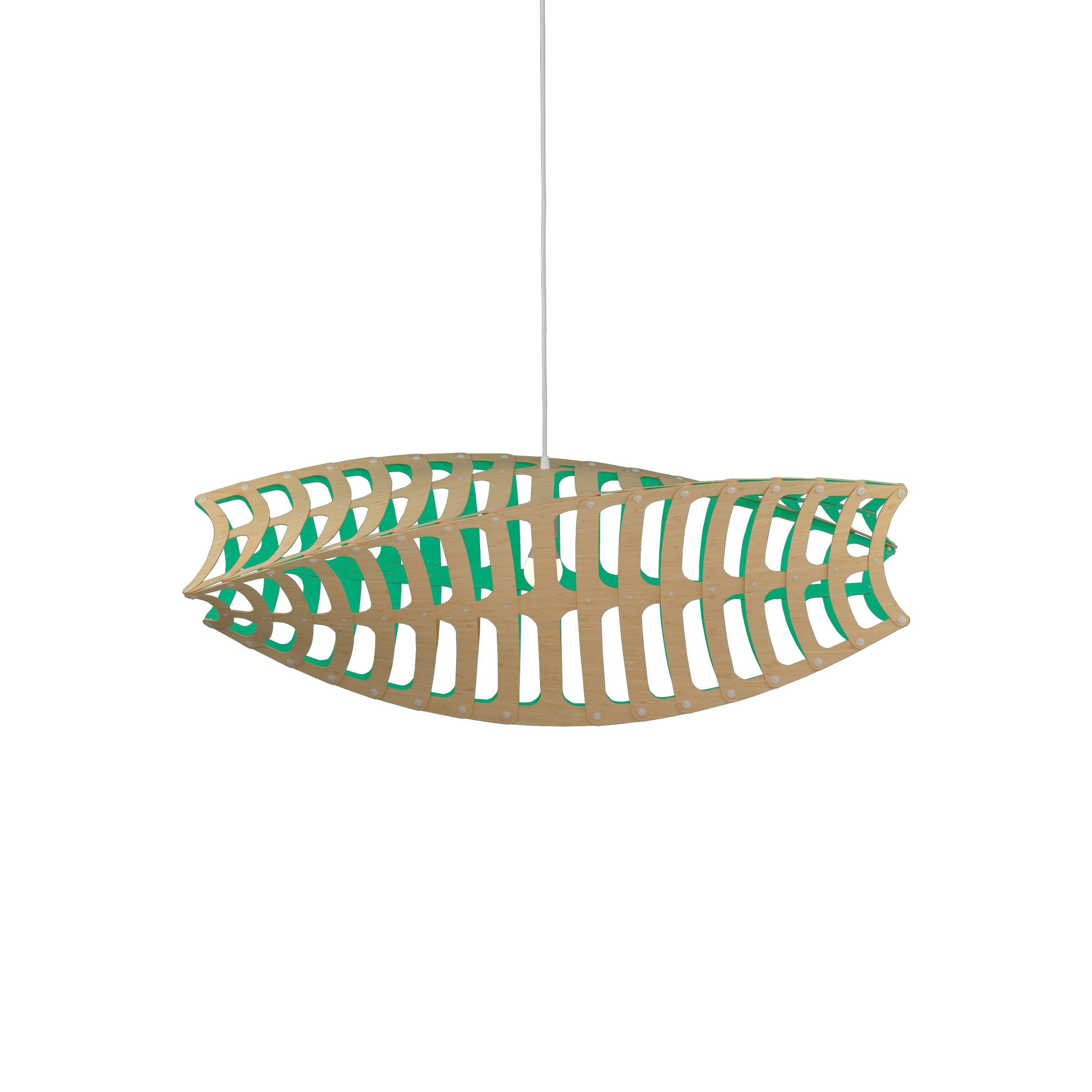 Toru Horizontal Pendant Light: Large + Bamboo + Aqua