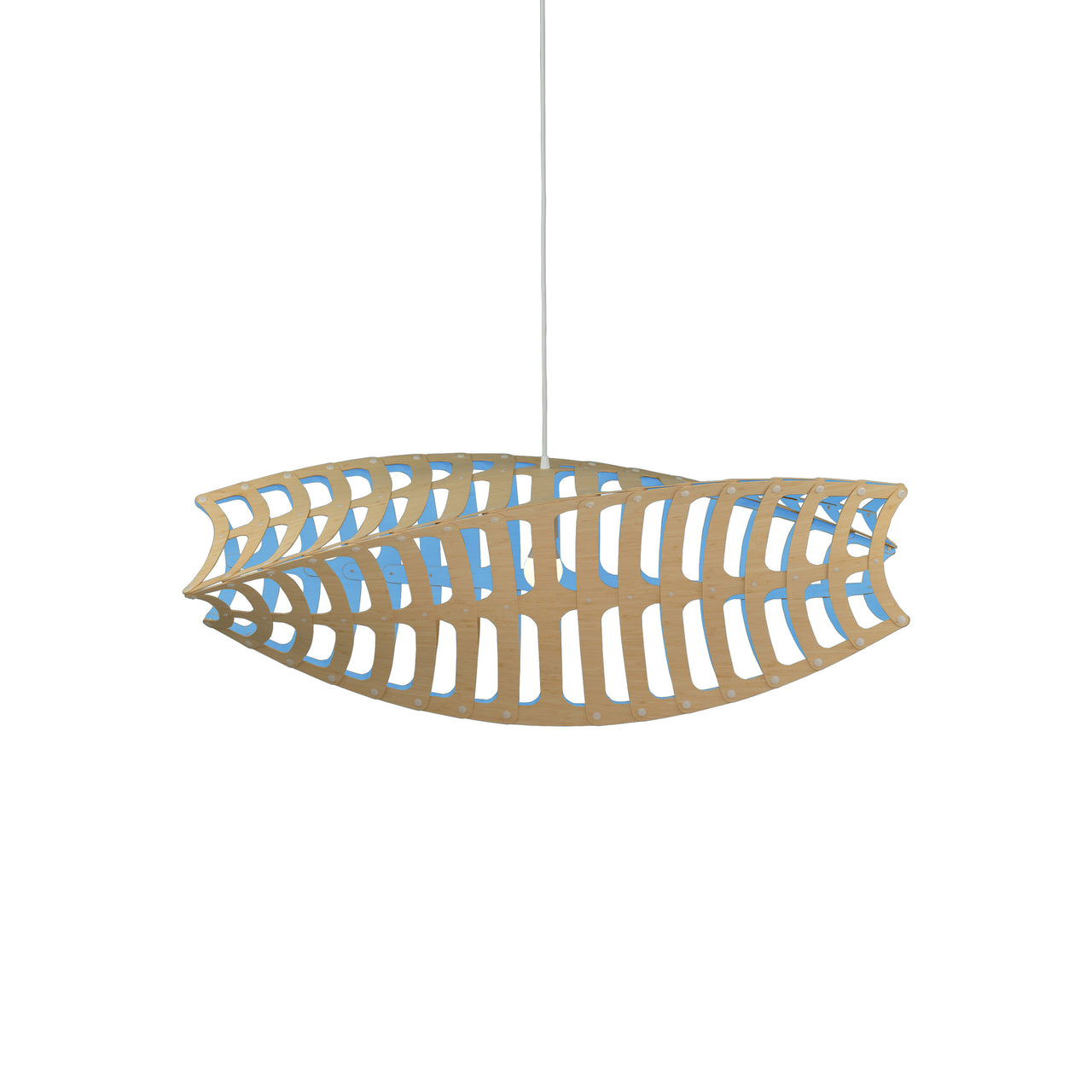 Toru Horizontal Pendant Light: Large + Bamboo + Blue