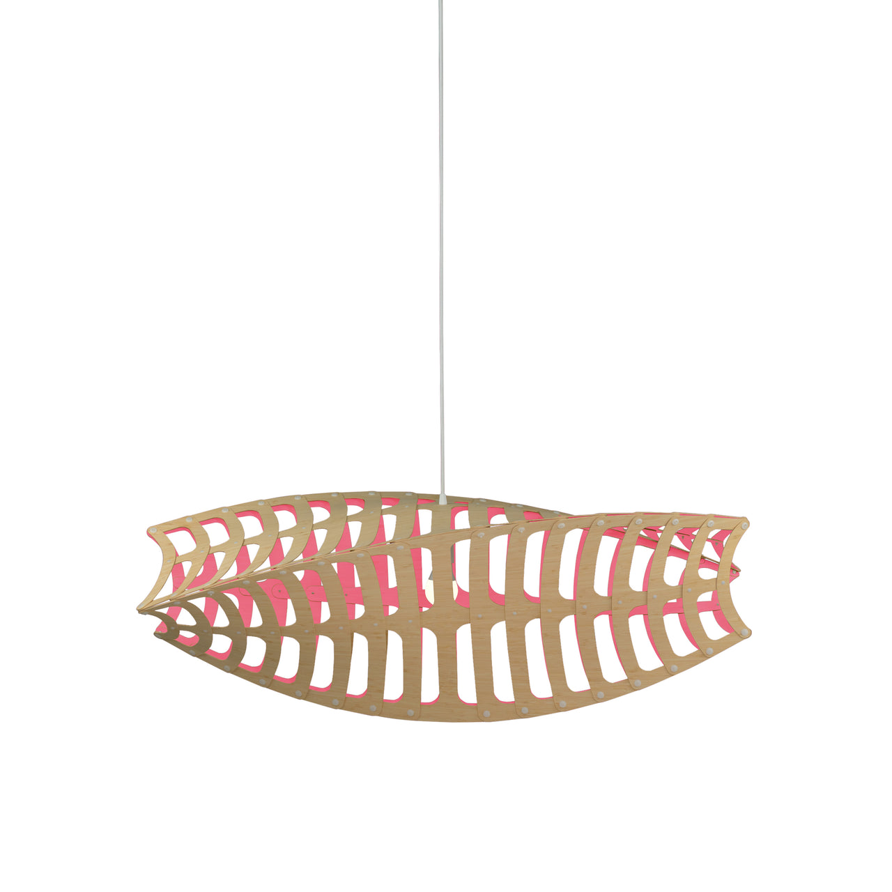 Toru Pendant Light: Horizontal + Bamboo + Pink + White