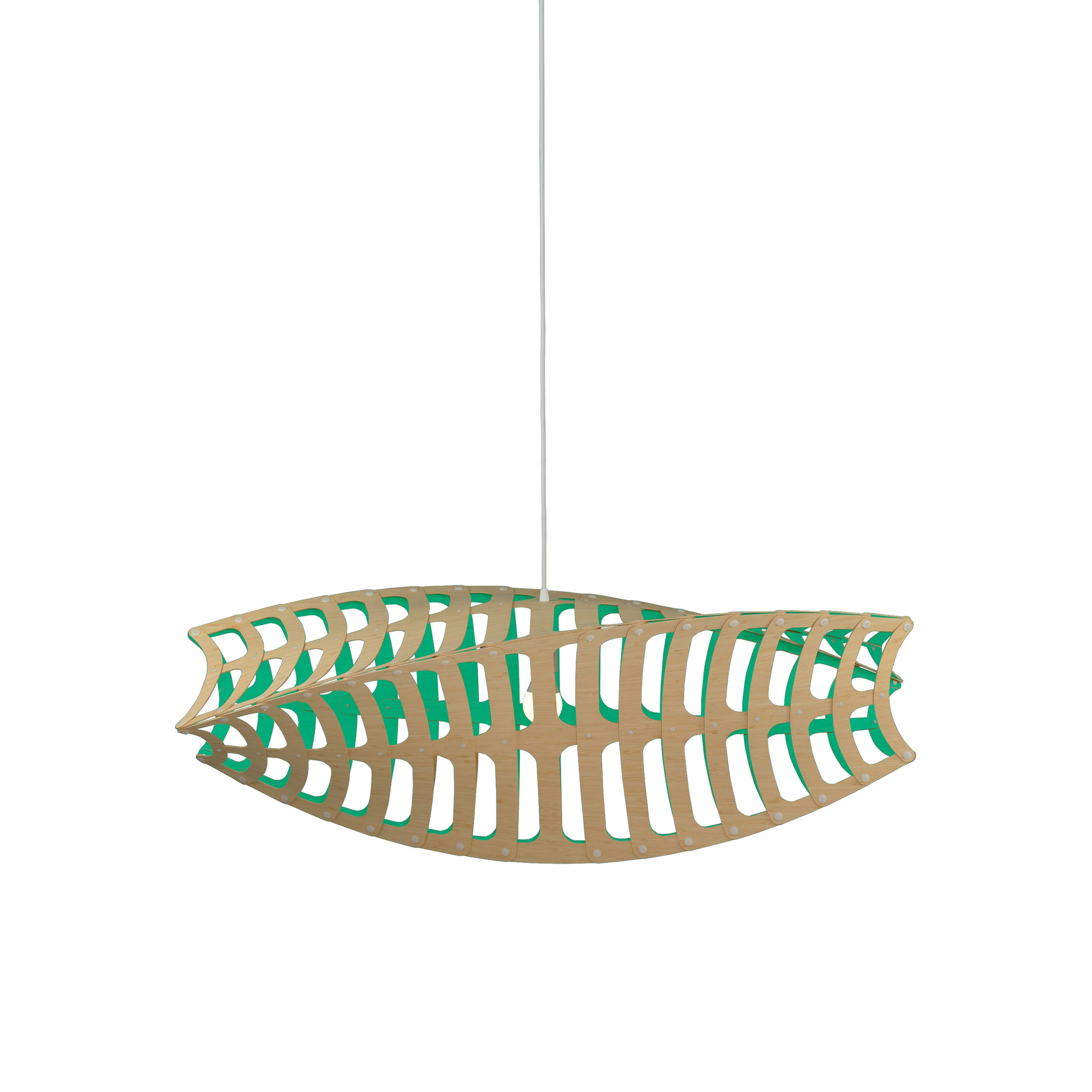 Toru Horizontal Pendant Light: Small + Bamboo + Aqua