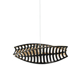 Toru Horizontal Pendant Light: Small + Black + Bamboo