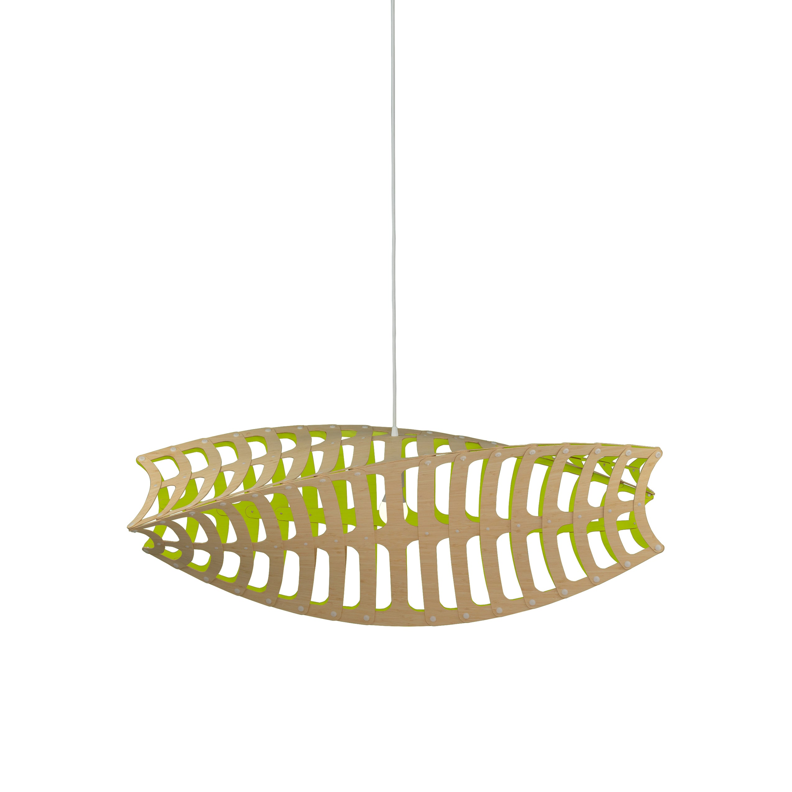 Toru Horizontal Pendant Light: Small + Bamboo + Lime
