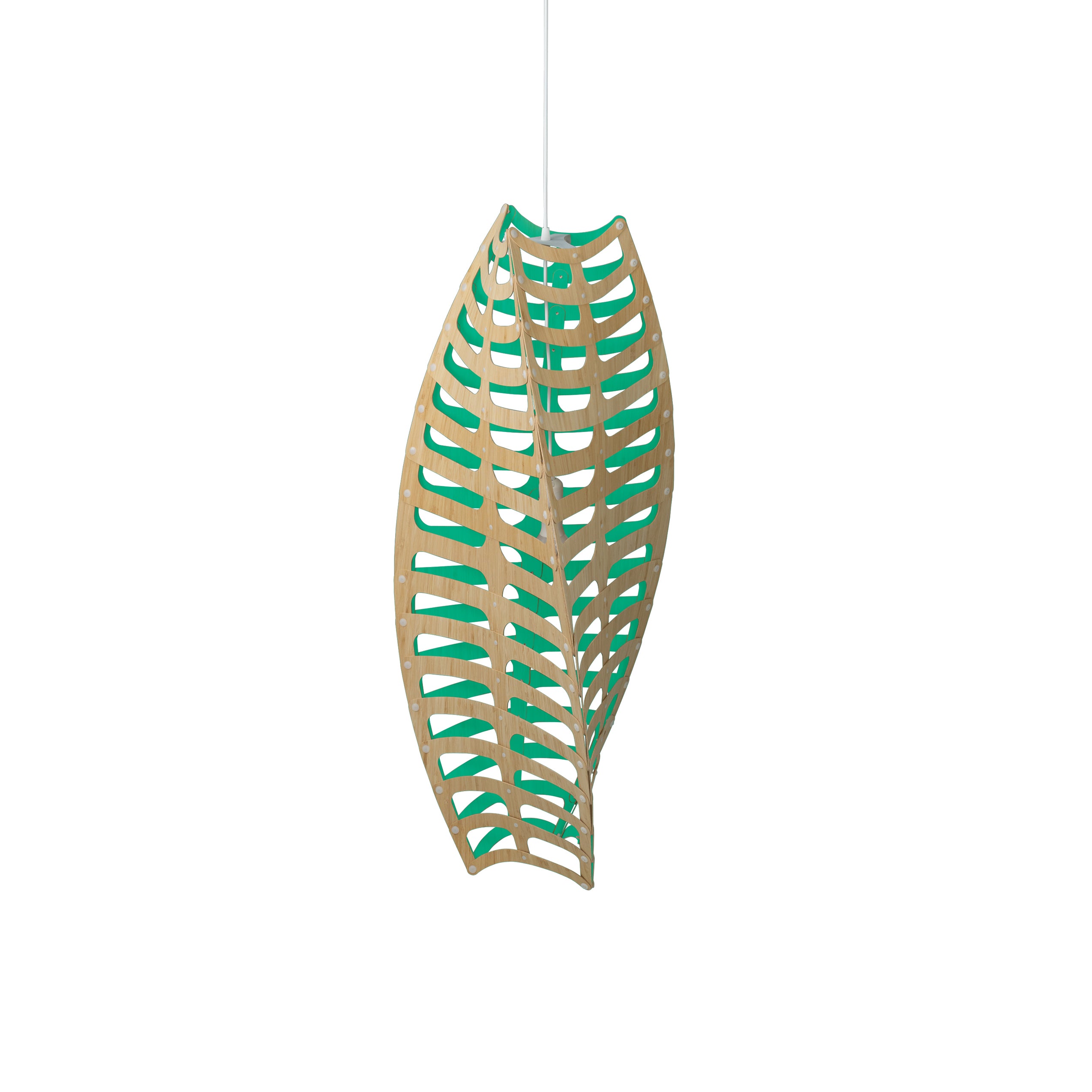 Toru Vertical Pendant Light: Large + Bamboo + Aqua