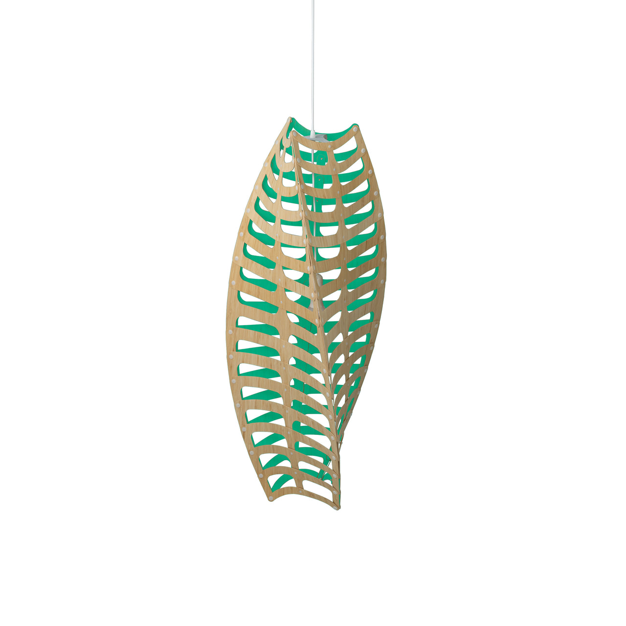 Toru Vertical Pendant Light: Large + Bamboo + Aqua