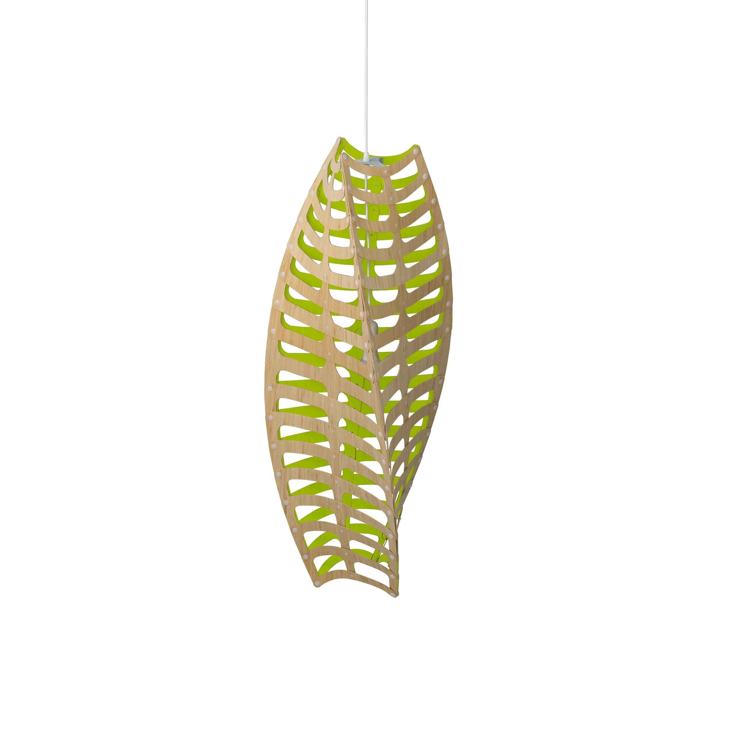 Toru Vertical Pendant Light: Large + Bamboo + Lime