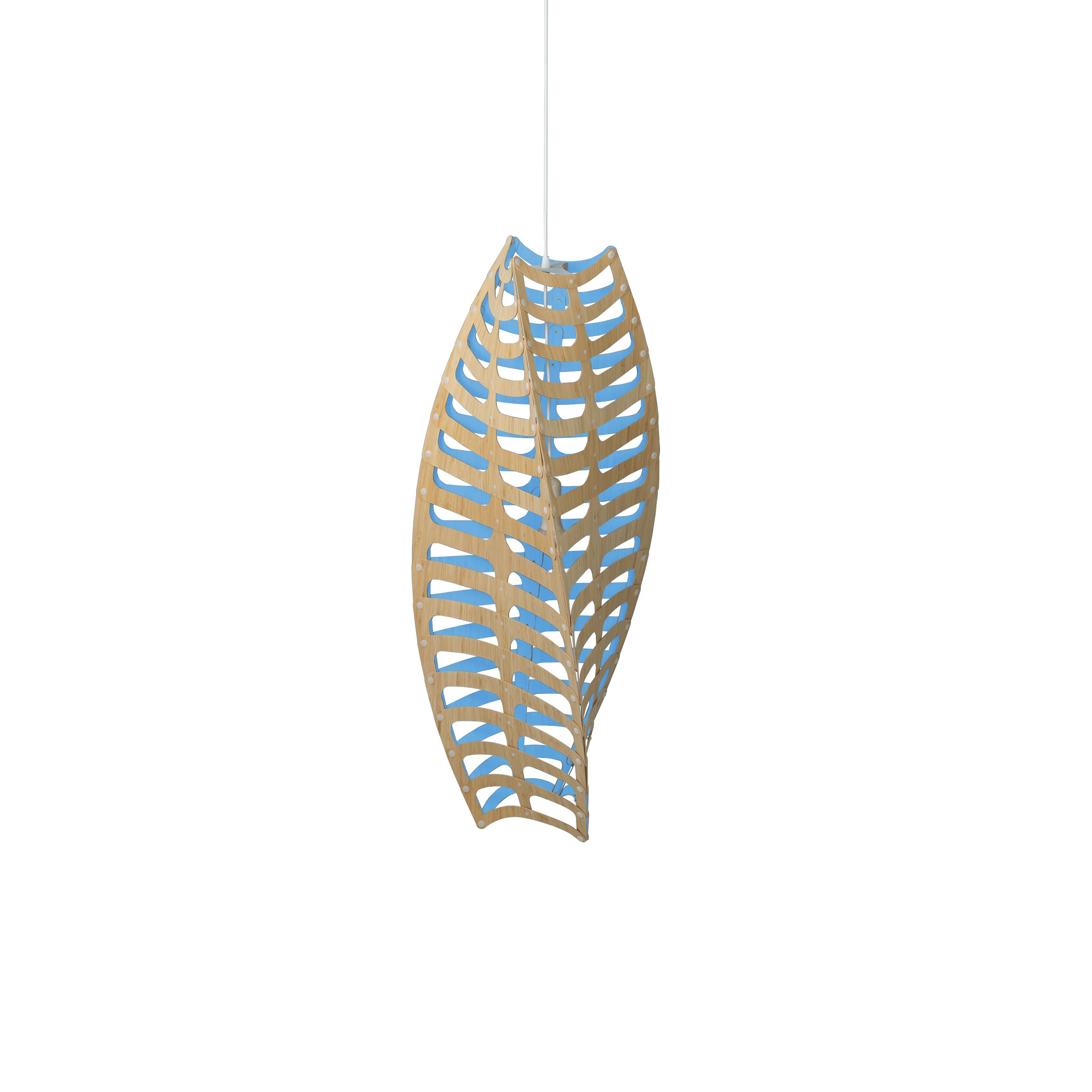 Toru Vertical Pendant Light: Medium + Bamboo + Blue